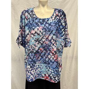 Jillian N Womens Multicolor Abstract Print‎ Tie Sleeve Blouse Size 1X Polyester